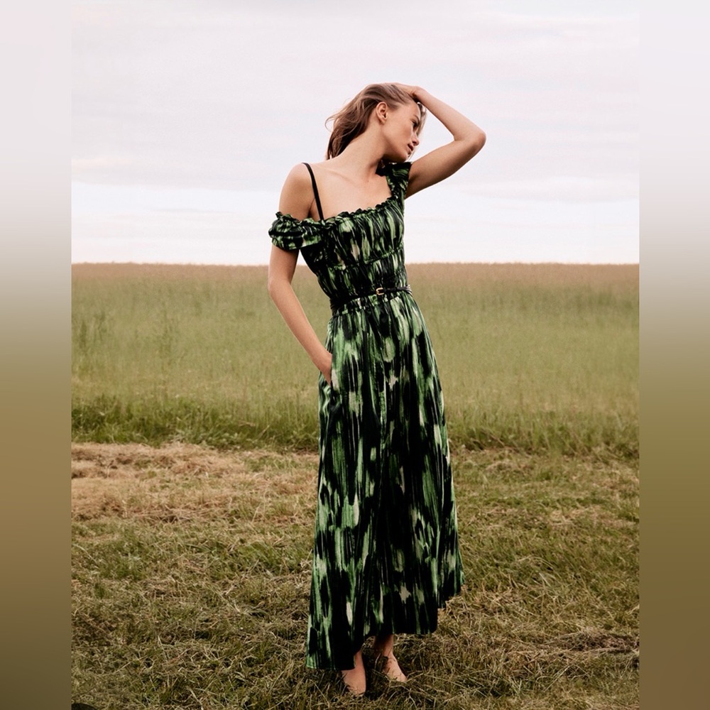 Altuzarra Cotton Lily Green and Black Patterned Designer Dress NWT